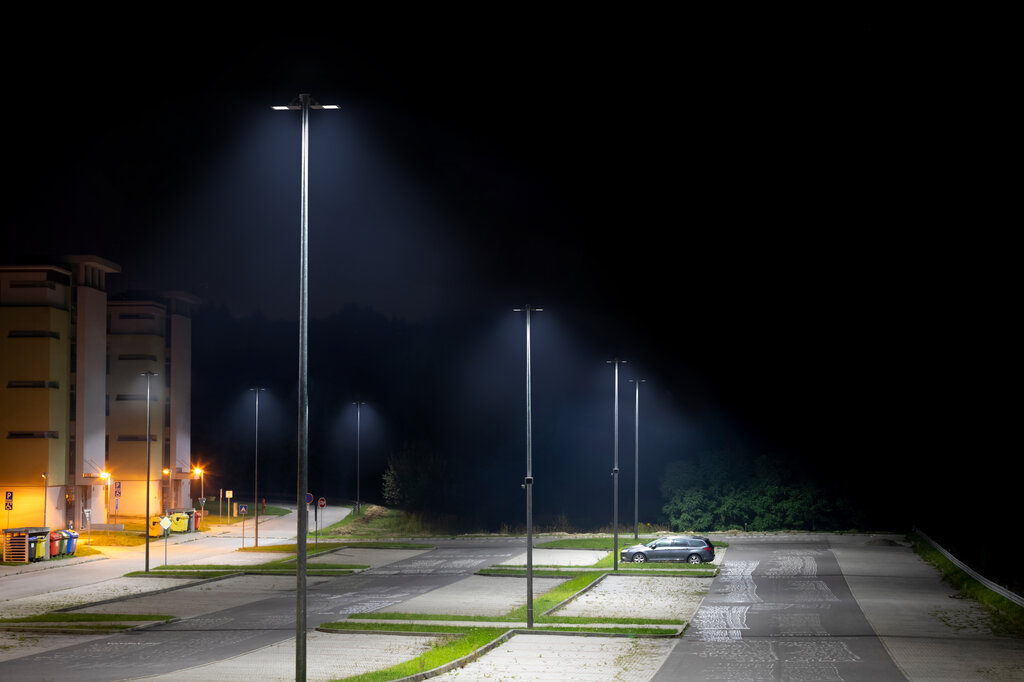 floodlights in the parking lot